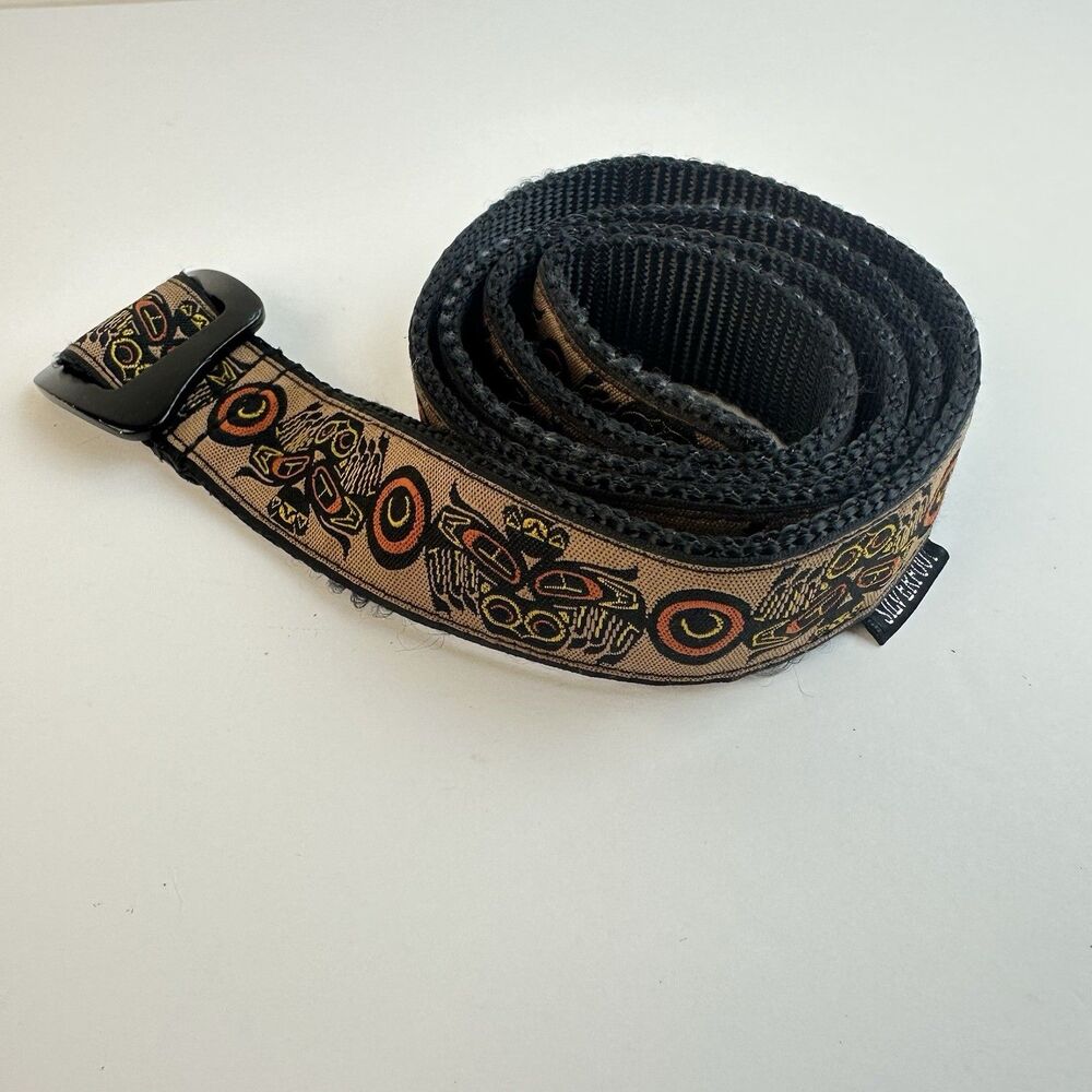 SilverFoot Webbing Outback Belt Native Pacific Tribal Print Brown Size L Sporty